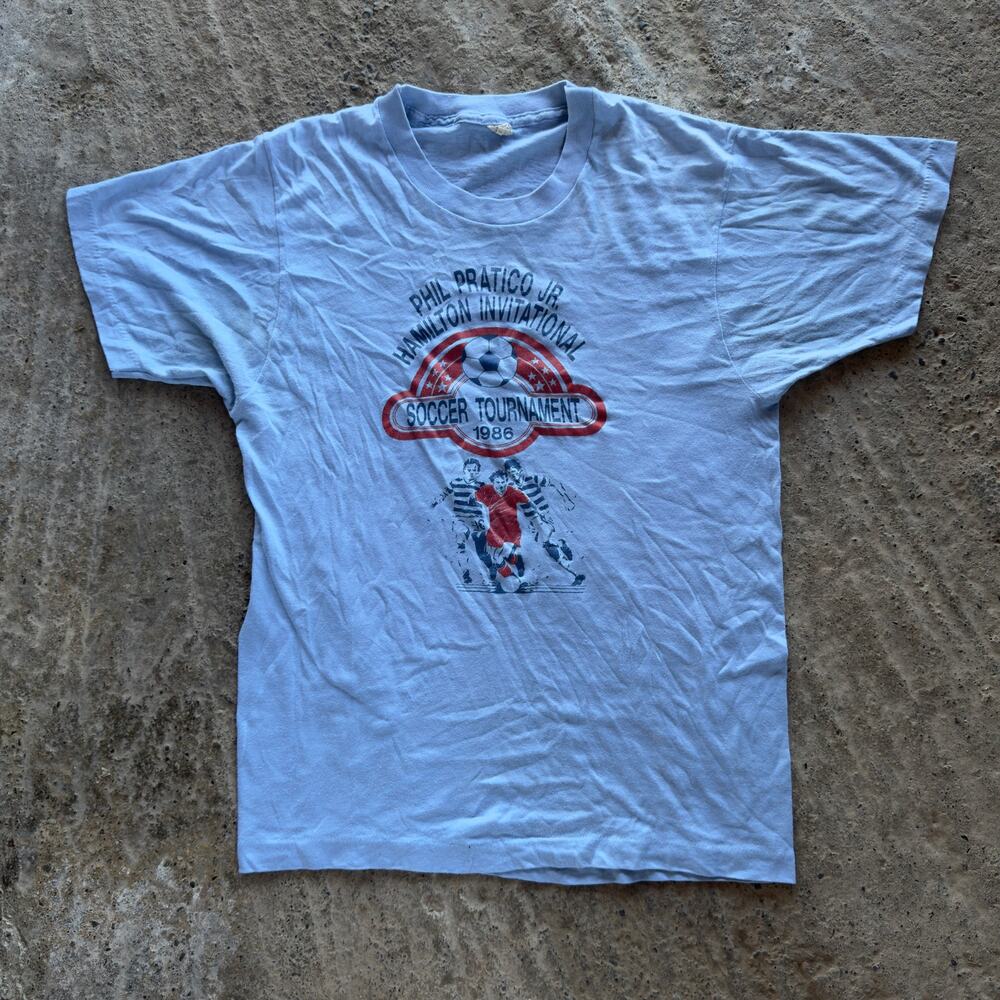 Vtg Phil Pratico Jr. Hamilton Invitational Soccer Tournament 1986 Shirt Mens Sml